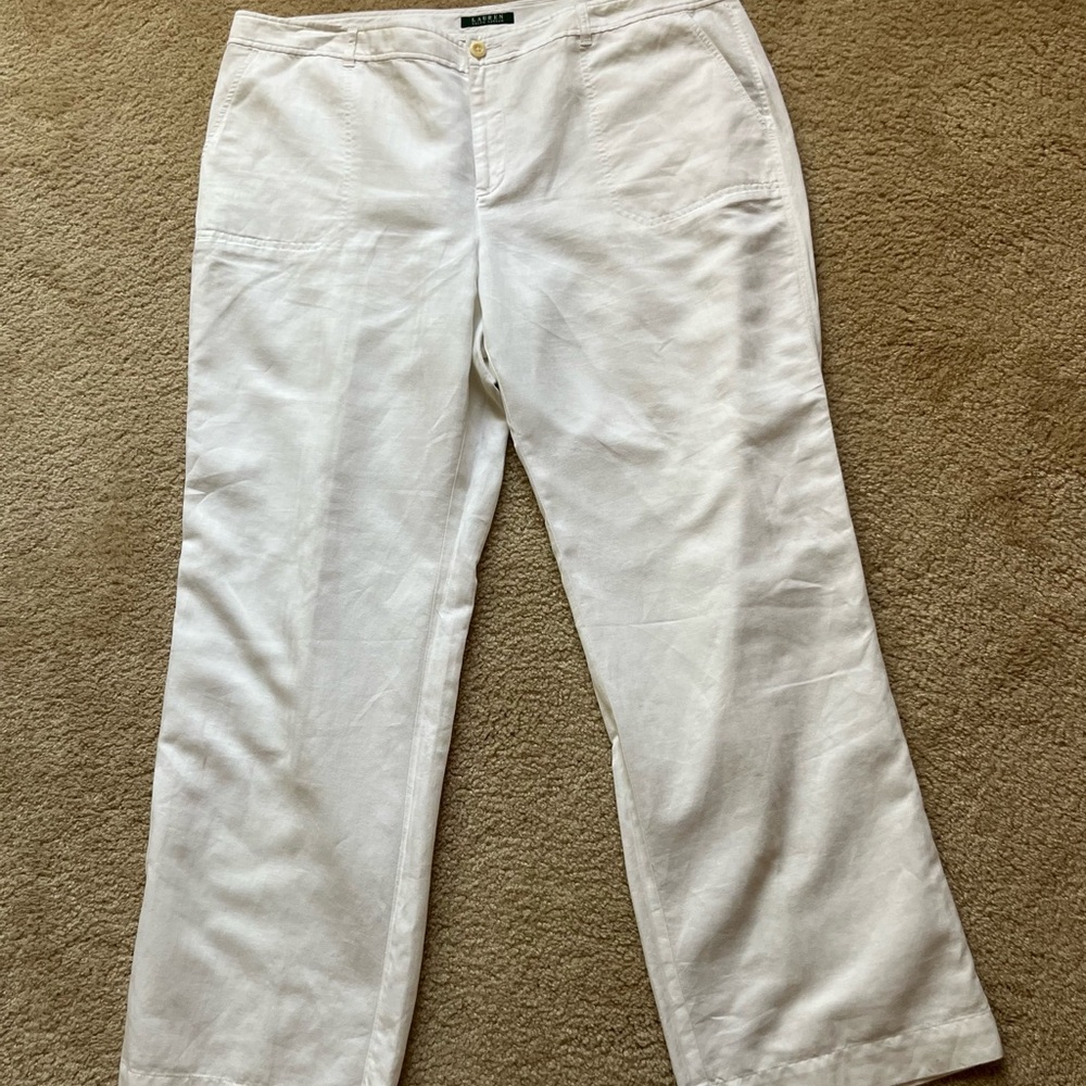 Lauren Ralph Lauren Linen Blend Twill Ankle Pants Women's 18 White NEW
